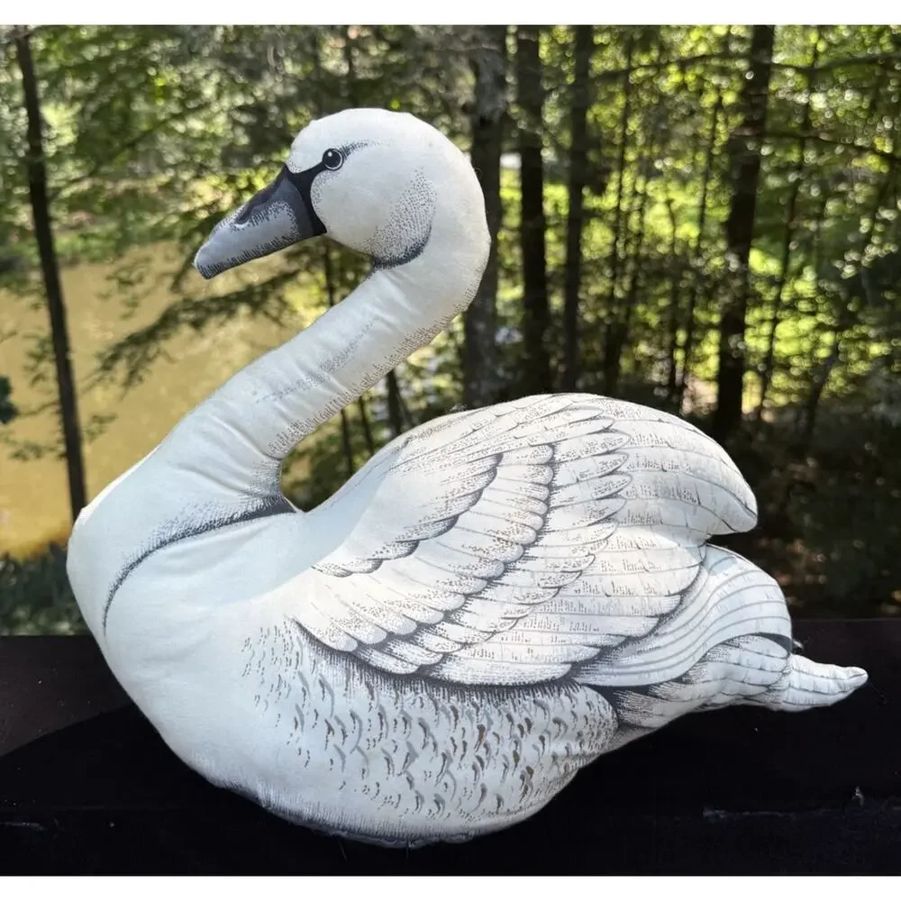 Vintage Large Stuffed Wild Swan Bird Plush Decorative Pillow Decor Handmade